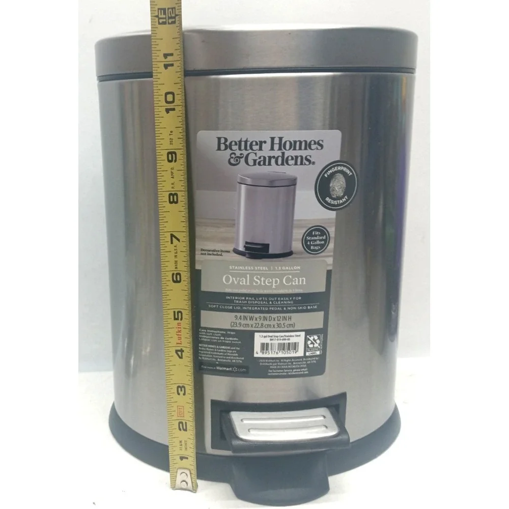 Stainless Steel Better Homes & Gardens 1.3 Gallon Step Trash Can, Bathroom Size